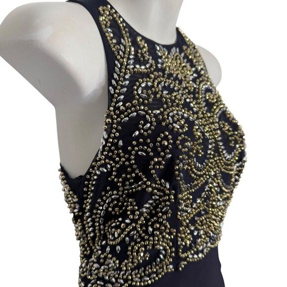 Cachet Womens Formal Beaded Illusion Neck USA Made Y2K Navy Dress Long sz 4 - Picture 4 of 15